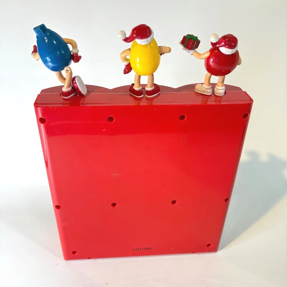 M&Ms Christmas Triple Candy Dispenser Red Yellow Blue Santa Hat Holiday Vintage
